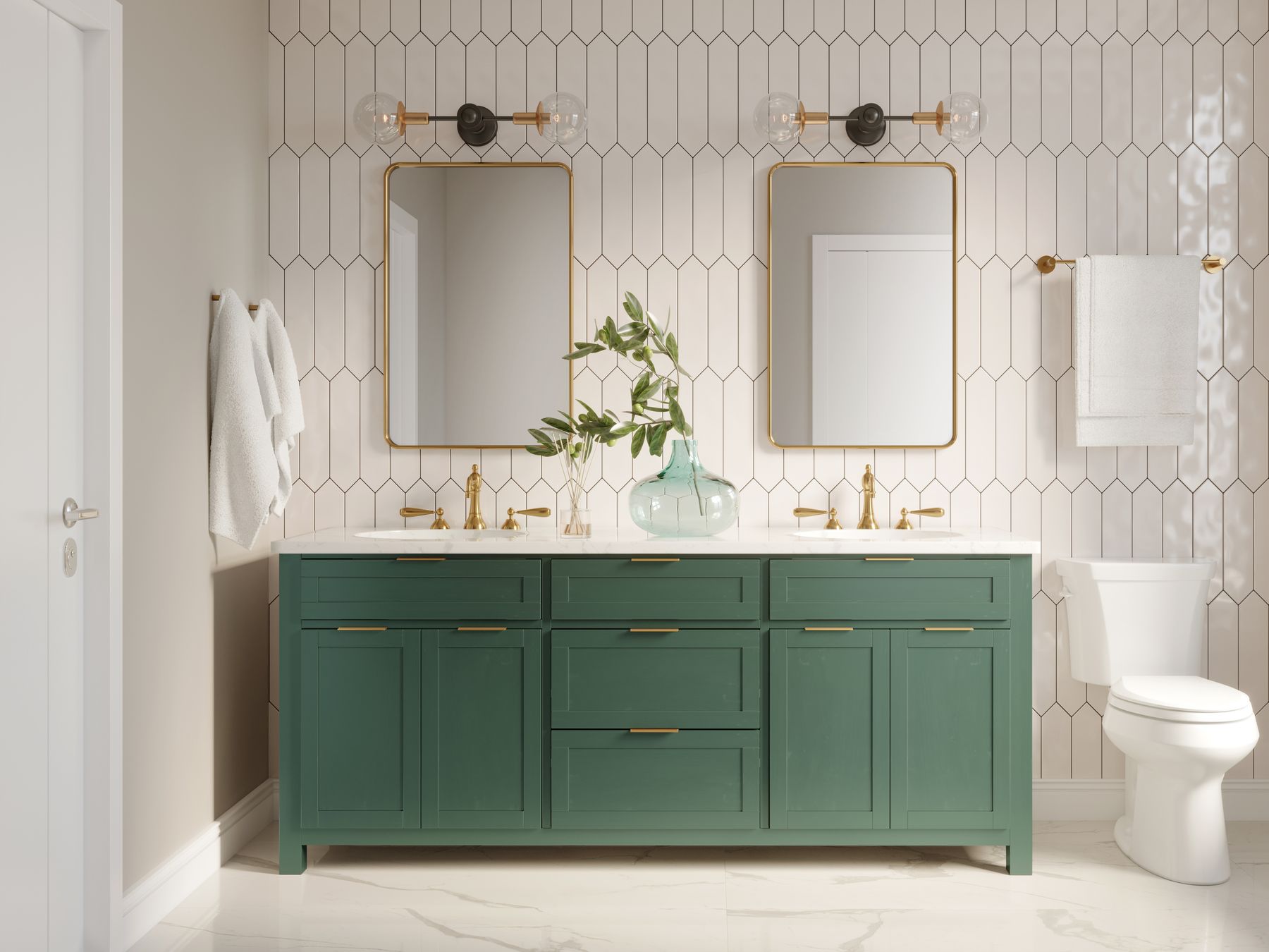 Green vanity bathroom with picket tile in Fort Walton Beach
