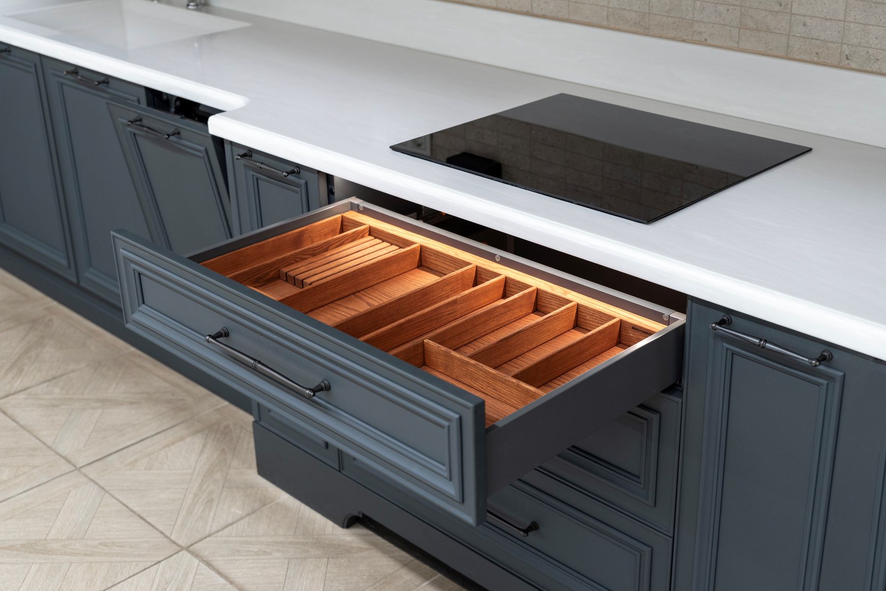 Cabinet drawer organizers and pulls