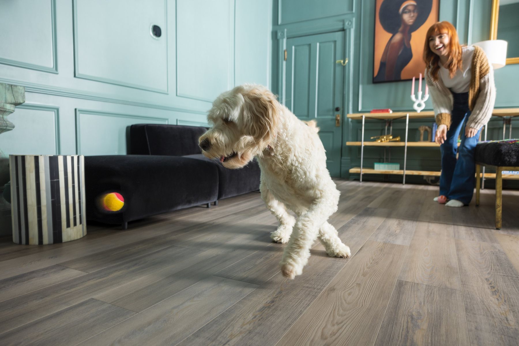 Gray LVP in a family room
