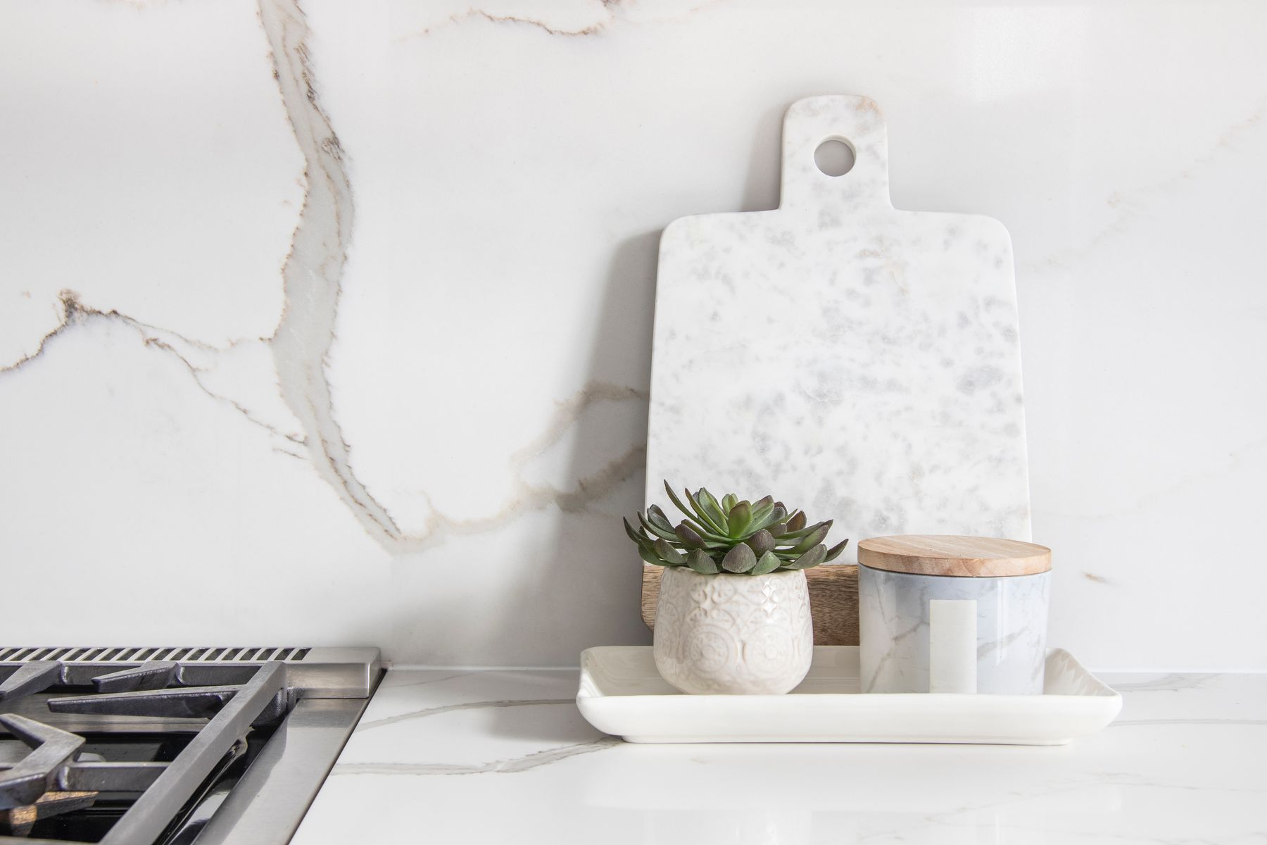 Quartz slab backsplash detail